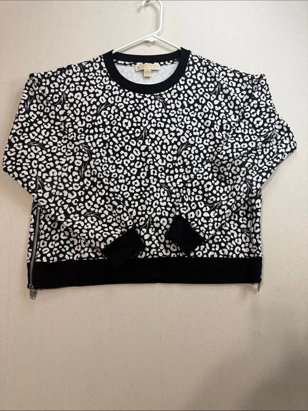 Michael Kors Black & White Leopard Print Long Sleeve Pullover